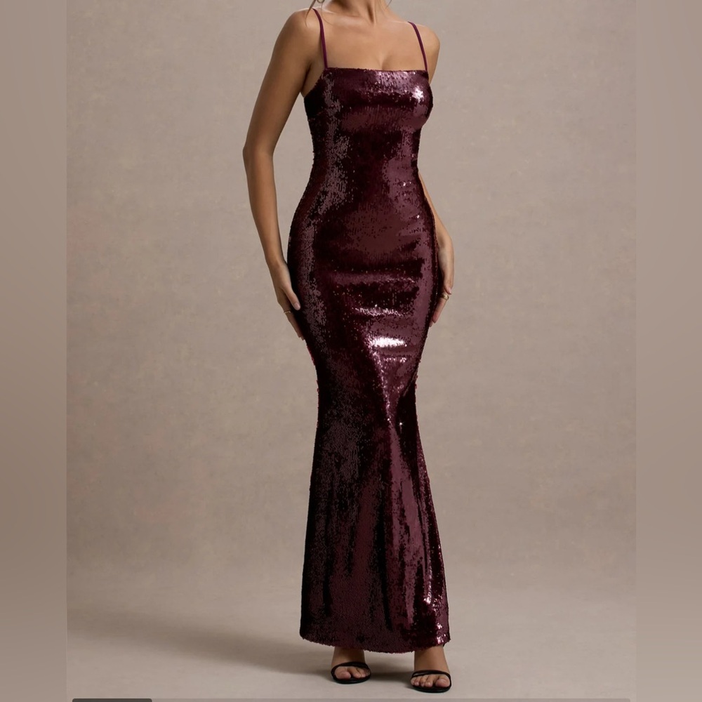 Club L London Deep Red Sequin Maxi Dress
